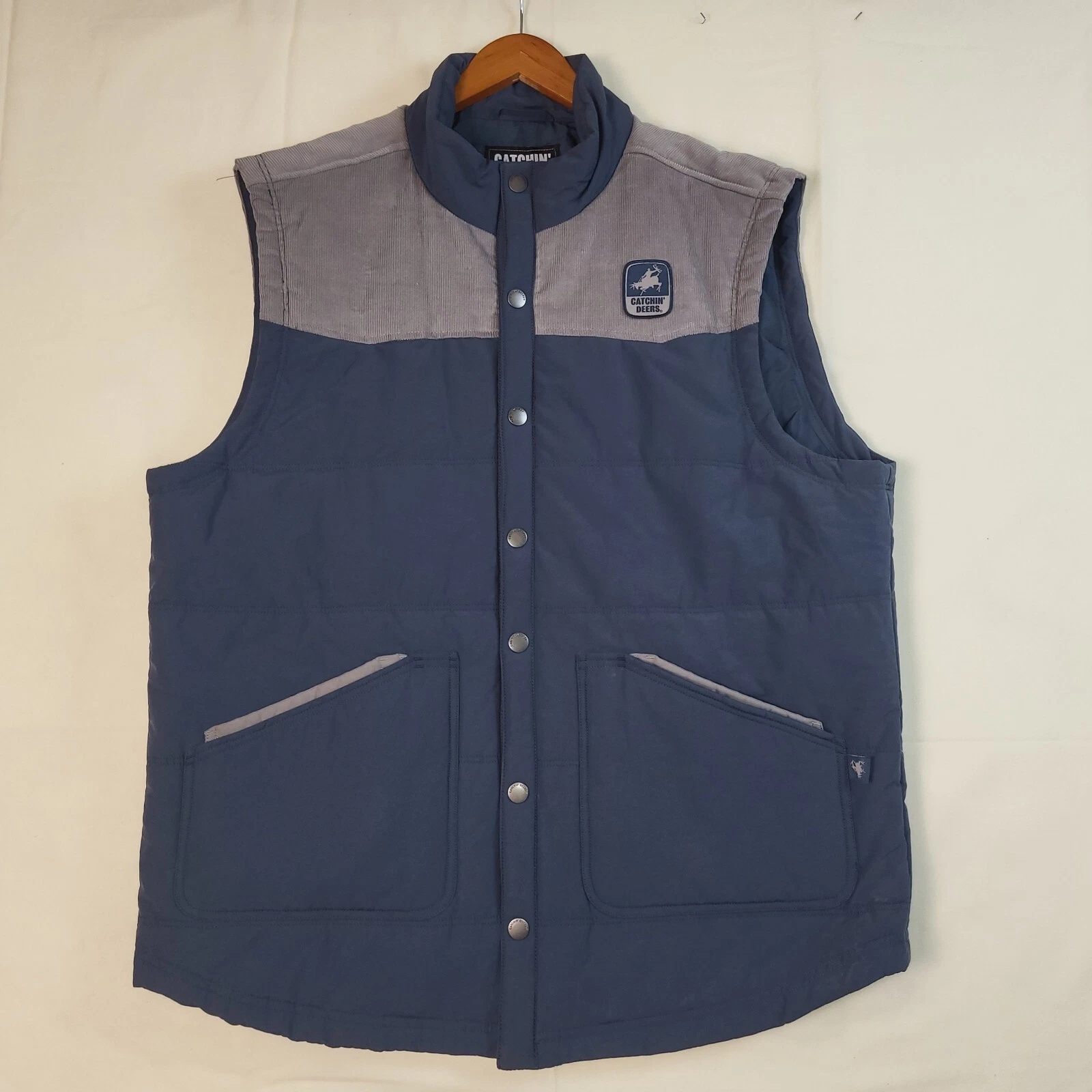 Mens Vest coat Catchin Deers Vest Navy Gray Size XL Pockets LINED
