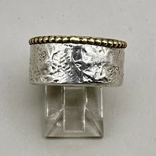 Hammered Beaded Dotted Trim Band Ring Silpada Sterling Silver Brass R3476 Sz 7.5