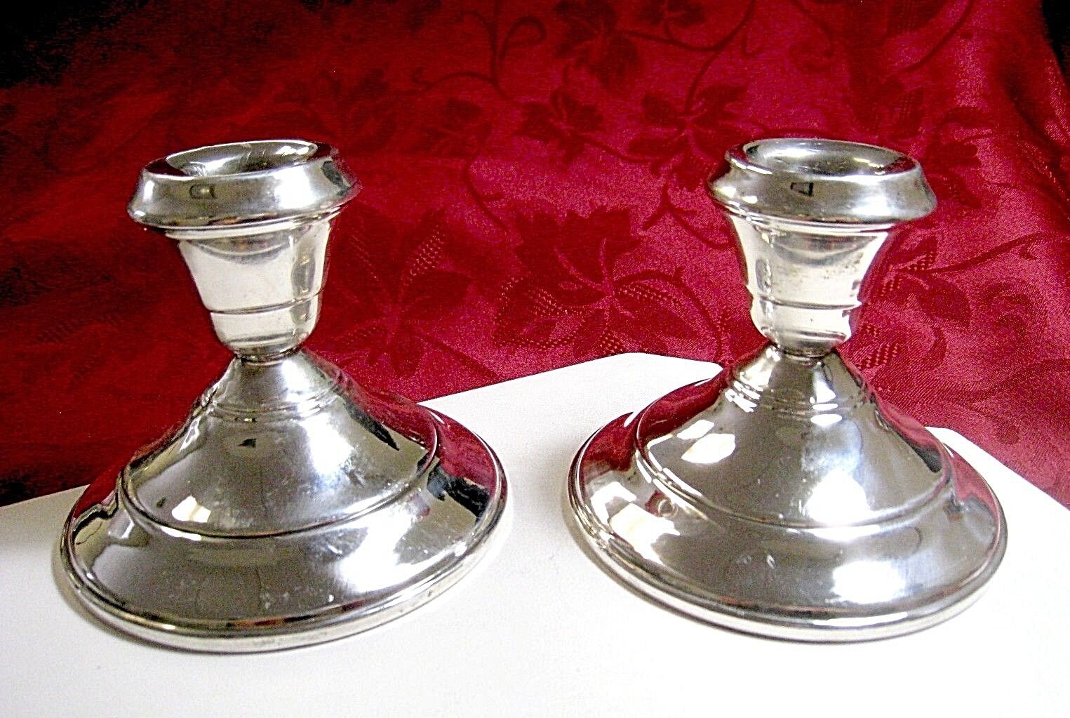 VINTAGE TWO STERLING SILVER WEIGHTED CEMENT FILLED CANDLESTICK CANDLE HOLDERS