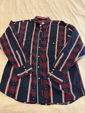 Rustler Wrangler Muticolor Aztec Western Pearl Snap Button Down Shirt XL