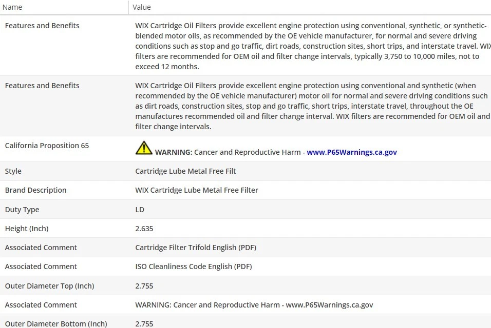 Filtro de aceite de motor OEM WIX para LEXUS GS200T 2016-2017 L4-2,0 L Foto 3 de 4