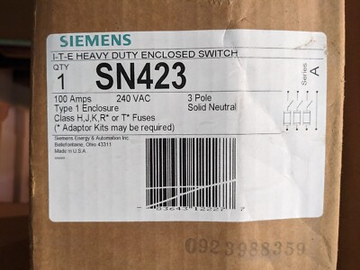Siemens ITE SN423 100A 240Vac 3-Pole Fusible NEMA Type 1 Heavy Duty Switch