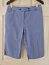 Jones New York Sport Womens White Blue Plaid Stretch Cotton Bermuda Shorts Sz. 8