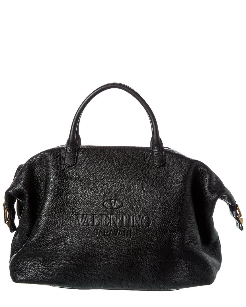 Мужская кожаная сумка Valentino с римскими заклепками-гвоздиками черного цвета Uni