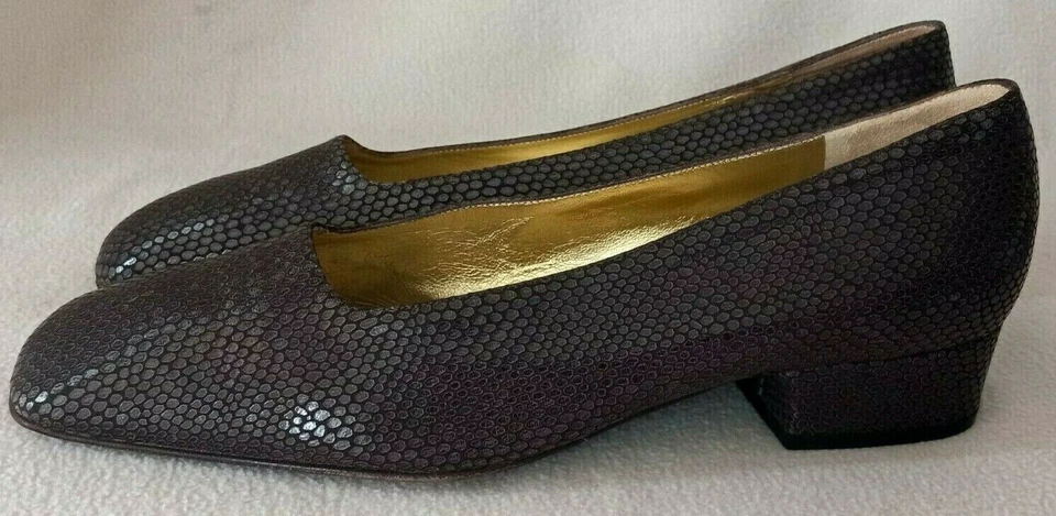 BRUNO MAGLI ITALY BROWN SNAKESKIN PATTERN CANVAS PUMPS SHOES SIZE 8.5 B - Image 4 of 4