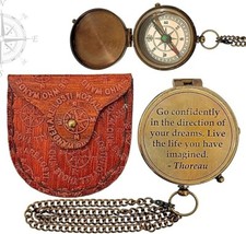 Antica bussola a catena per escursionismo nautico tasca in ottone con incisio...