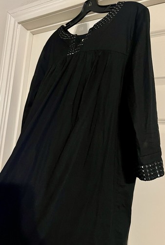 $88 Michael Kors Boho Embroidered Mirror Trim Size L Cotton 3/4 Sleeve Dress - Picture 6 of 10