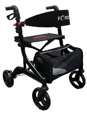 FORCE HEALTHCARE Ultra Lightweight Rollator Folding Mobility Walker Bag Backrest - Weighs 6.5kg
