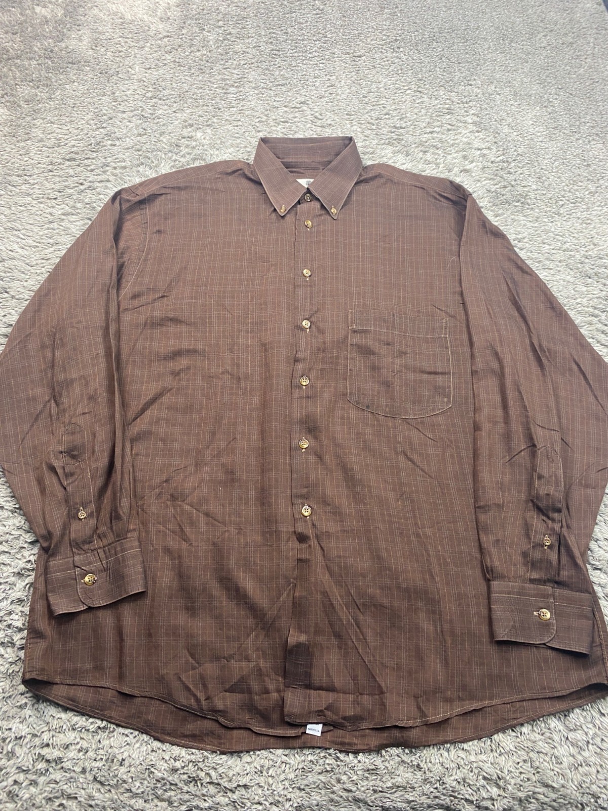 Aquascutum Shirt Men Large Brown Twill Long Sleeve Button Down Vtg Made In USA