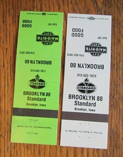 BROOKLYN 80 STANDARD GAS STATION MATCHBOOK MATCHCOVERS: BROOKLYN, IOWA -E22 - Picture 2 of 2