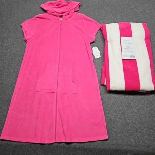 Wonder Nation Coverup w Towel Girls XL Pink Short Sleeve Hooded Full Zipper NWT