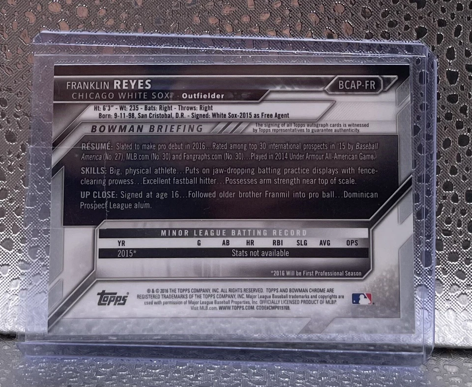 2016 Bowman Chrome 1st Franklin Reyes White Sox Auto BCAP-FR - Image 2 of 2