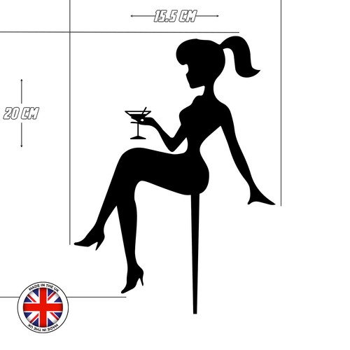 Sitting Girl Silhouette Cake Topper 60056 ( Martini glass ) Plastic Party Decor - Picture 4 of 5