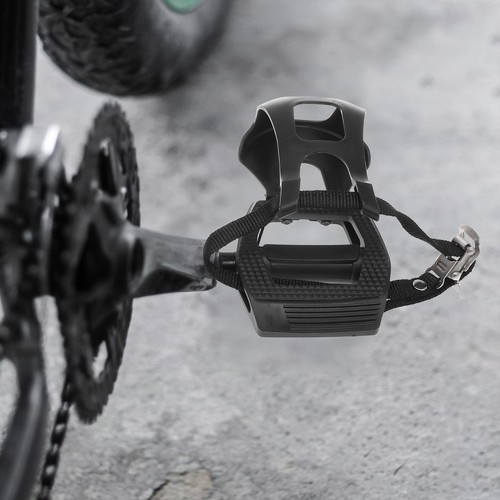 Pair Road Bike Pedals 9/16" Spindle Platform with Toe Clips Fixed Foot Strap - Picture 2 of 8