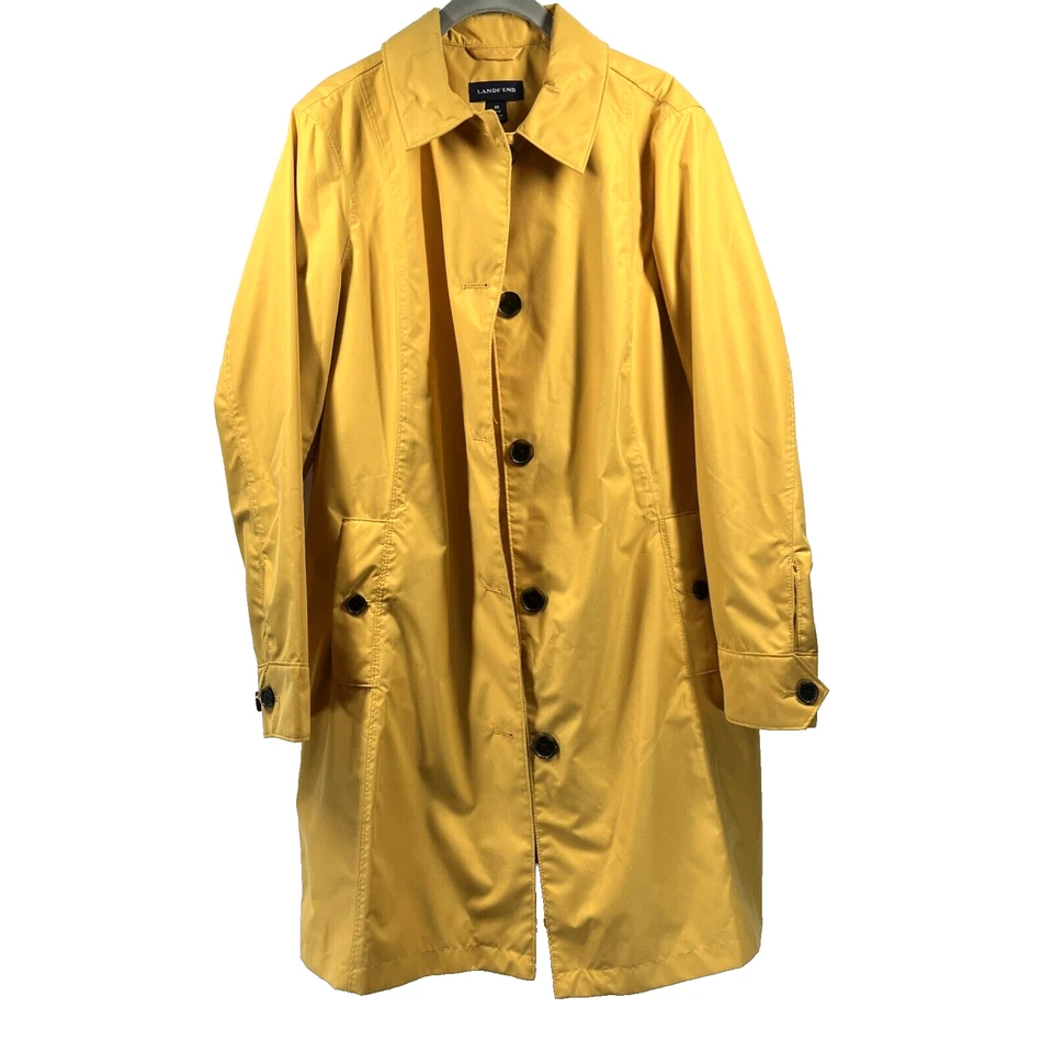 Gabardina para mujer Lands End talla M amarilla lluvia bolsillos abotonados forrada L/S Foto 2 de 4