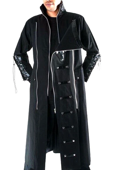 AOWOFS Trench da uomo, lungo, doppiopetto, slim fit, cappotto militare trench con cintura, Nero , XS