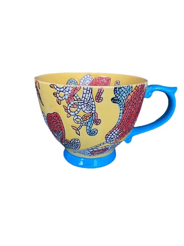 Pedestal Coffee Mug. Mini Tiled Floral Design Gorgeous World Market