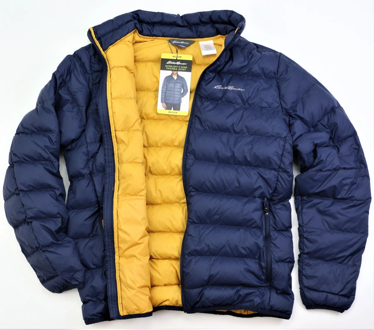 New Eddie Bauer Men's Packable Down Jacket Sizes S-3XL Water Repellent Dark  Blue