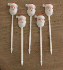 Santa Claus Head Holiday Cupcake Cocktail Fork Food Pick 5 Picks Plastic