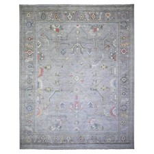 12'2" x 15'5" Gray Angora Oushak Colorful Motifs Soft Wool Oriental Rug R74385
