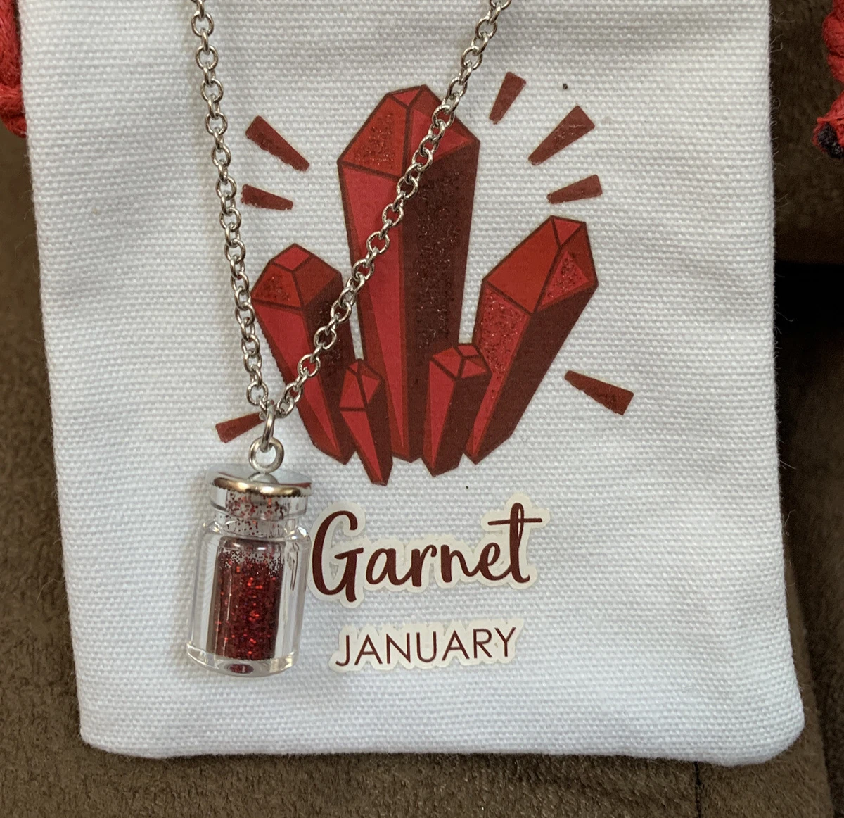 JUSTICE BIRTHSTONE JANUARY NECKLACE 17 20 GARNET SHIMMERING