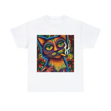 Adult Cat T Shirt Abstract Cat Art Tee Cool Retro Pet Lover Gift Hipster Smoking