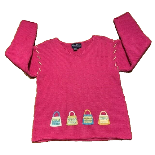 Katherine Johansson Martha's Vineyard Sweater Embroidered Baskets Cotton Women S - Picture 8 of 10