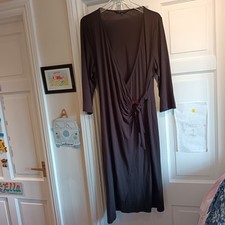 East brown 3/4 sleeve wrap midi dress UK 18