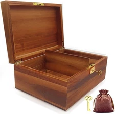 Wood Box Large Decorative Wooden Storage Box with Hinged Lid and Locking Key Pre
