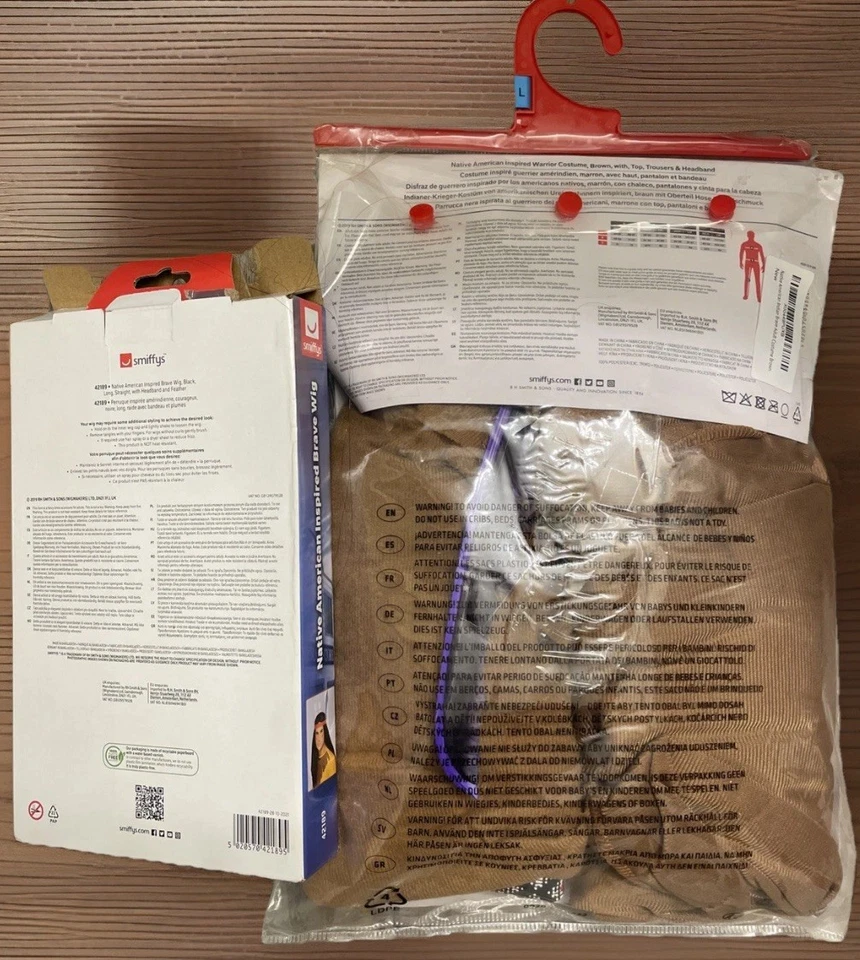 Disfraz indio guerrero nativo americano Smiffys y peluca a juego pieza para la cabeza hombres Lg Foto 3 de 4