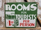 VINTAGE ROOMS FOR TOURISTS PORCELAIN SIGN OLD HOTEL MOTEL $1 TRAVEL LODGE CABIN