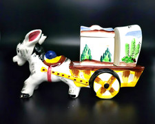 Vintage Ceramic Donkey Pulling Cart with Salt & Pepper Shakers as Wagon 1950's