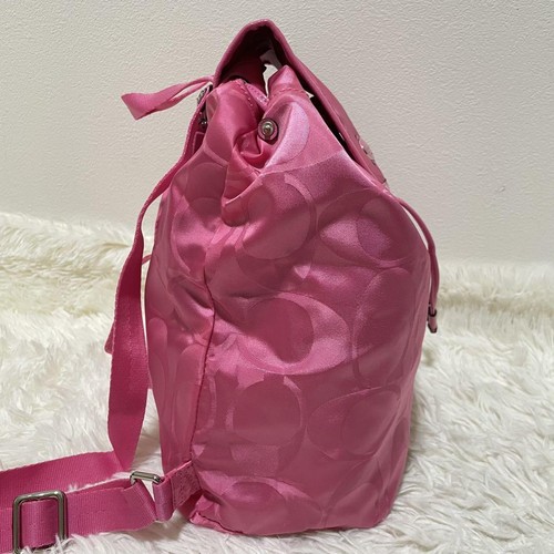Vintage Coach Back Pack Shoulder bag 77350 Pink Leather Y2K Hobo Packable Logo - Picture 16 of 24