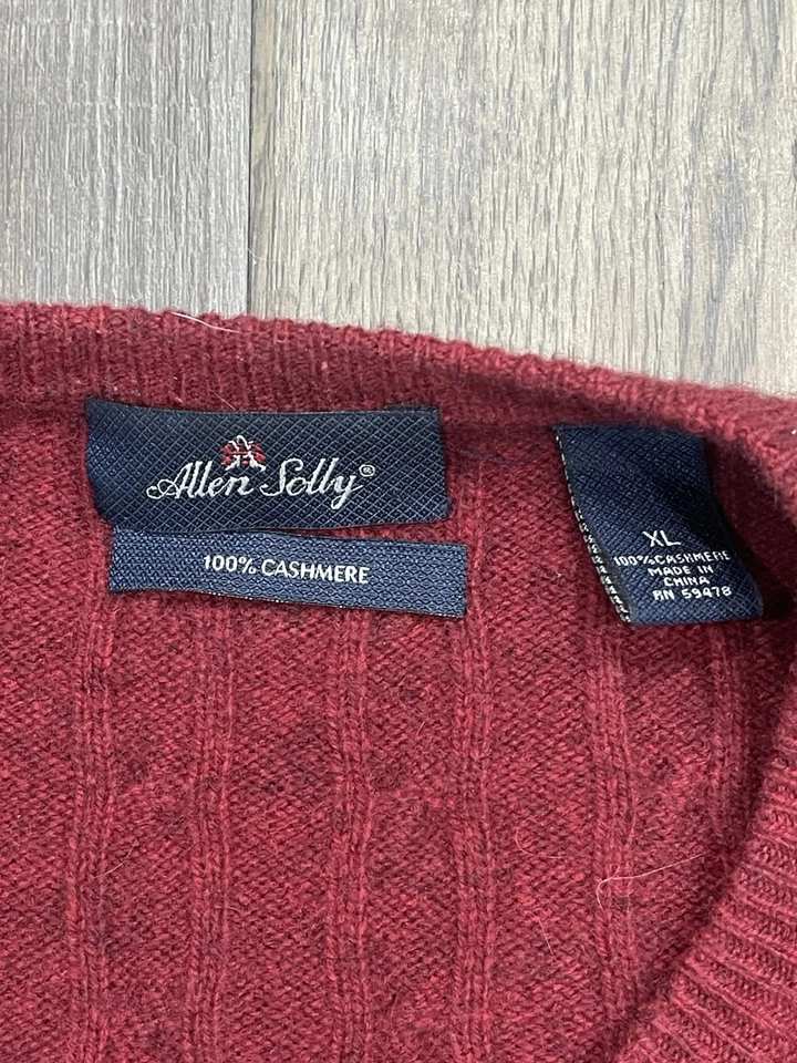 Allen Solly 100% Cashmere Sweater Cable Knit Brick Red Christmas Preppy Men’s XL - Image 4 of 4