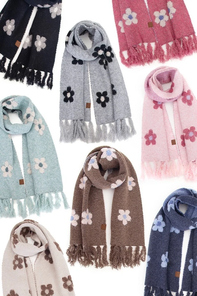C.C Women Soft Floral Daisy Pattern LargeOblong Winter Scarf - Image 3 of 4
