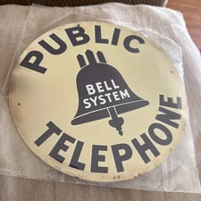 Distressed Look”Public Telephone” Bell System Metal Round Tin  7.9”x7.9”