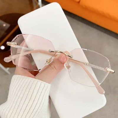 Women's Trendy Diamond Cut Reading Glasses Blue Light Blocking Gradient Far