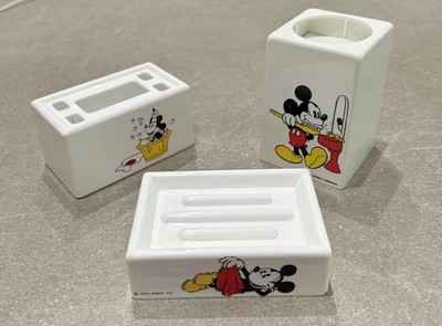 Vintage Walt Disney Mickey Mouse Bathroom Set Soap Dish Toothbrush Holder Cup