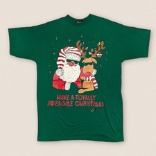 Vintage Christmas Santa Clause Rudolph Graphic Long Sleep tshirt One Size