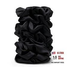 Satin Scrunchies for Women 8PCS Black Silk Hair Ties No Crease, Large-Black