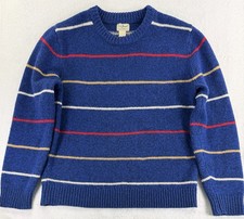 LL Bean Fisherman Lambswool Sweater Men  s L Blue Striped Crewneck
