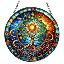 Tree of Life Stained Glass Window Hanging,7.87 Inch Sun Tree of the Stars