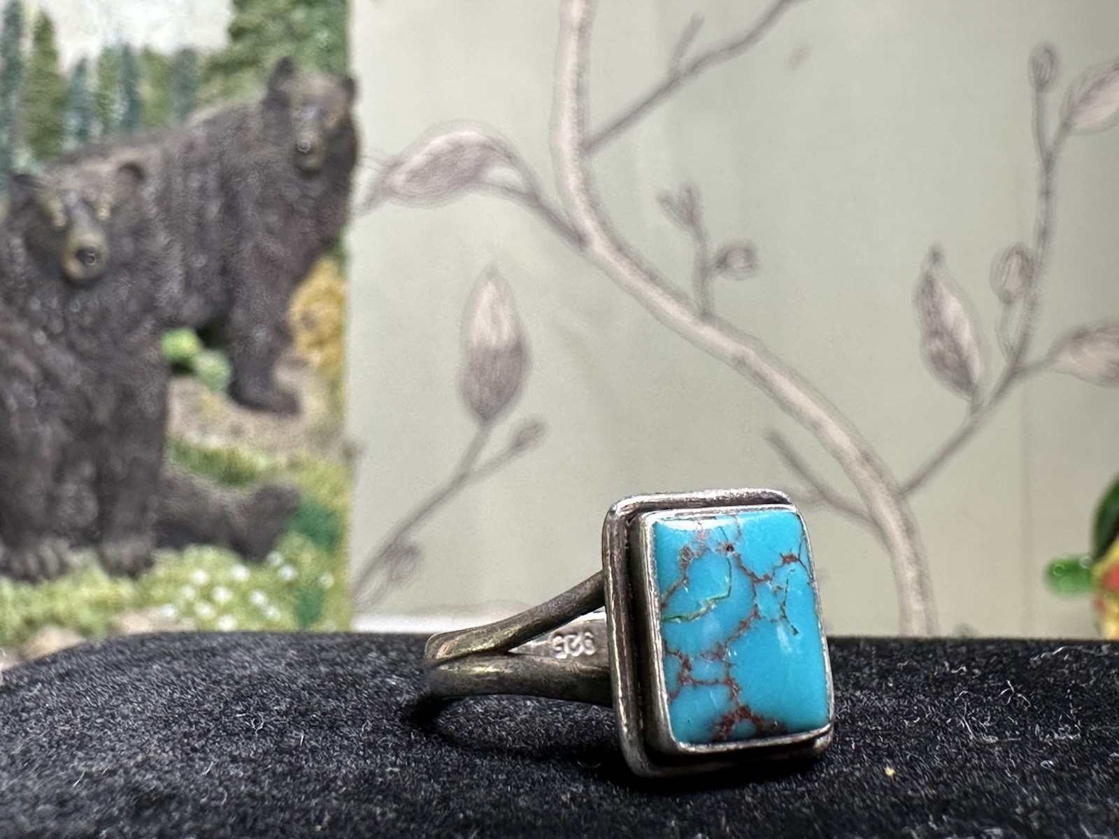 Rectangle Turquoise Sterling Silver Ring - image 14