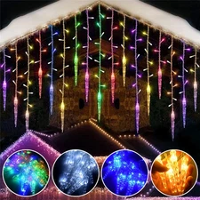 Christmas 200 LED Icicle Falling Rain Curtain Fairy String Lights Outdoor Party