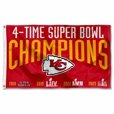 Kansas City Chiefs 4 Time Super Bowl Champions 3x5 Banner Flag