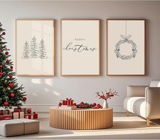 Stunning Christmas Wall Art Set of 3 - Unframed Canvas Prints 12x16 Inch
