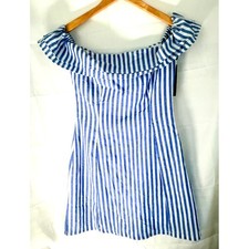 Lulus Blue White Striped Off The Shoulder Ruffle Mini Dress Small