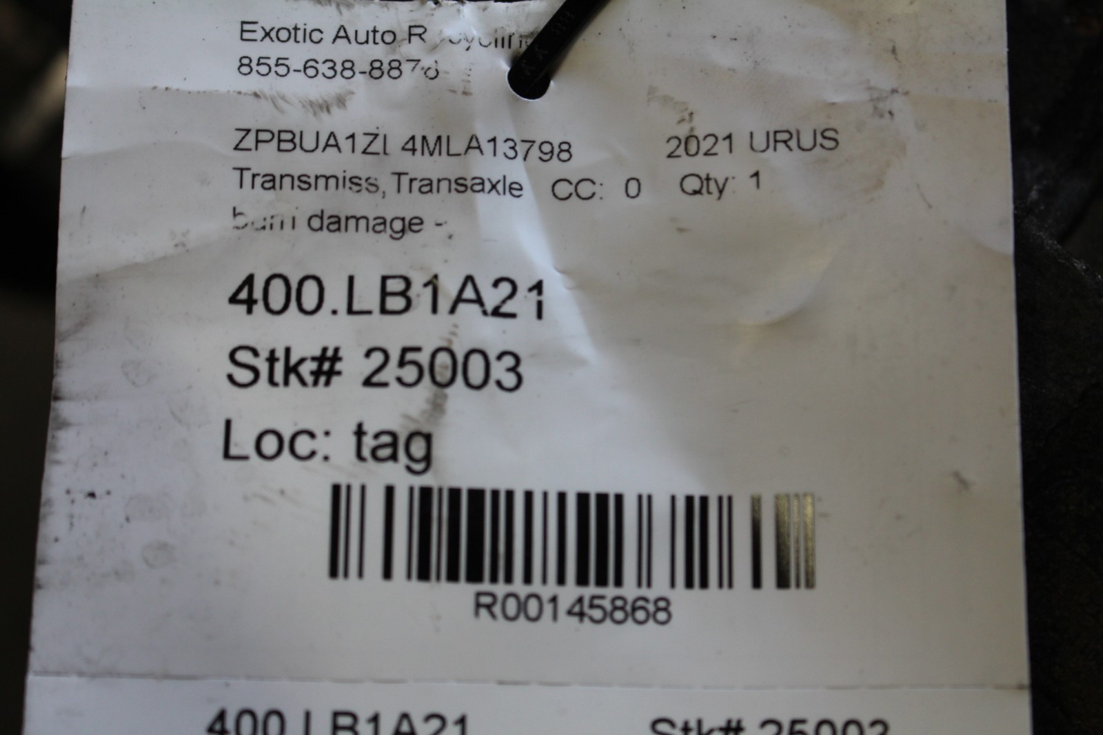 Lamborghini Urus, Transmission / Transaxle, Burn Dmg, Used