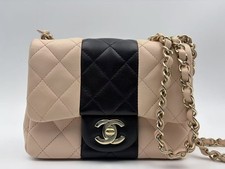 CHANEL Mini Matelasse Chain Shoulder Bag Lamb leather Pink Black-Great Condition