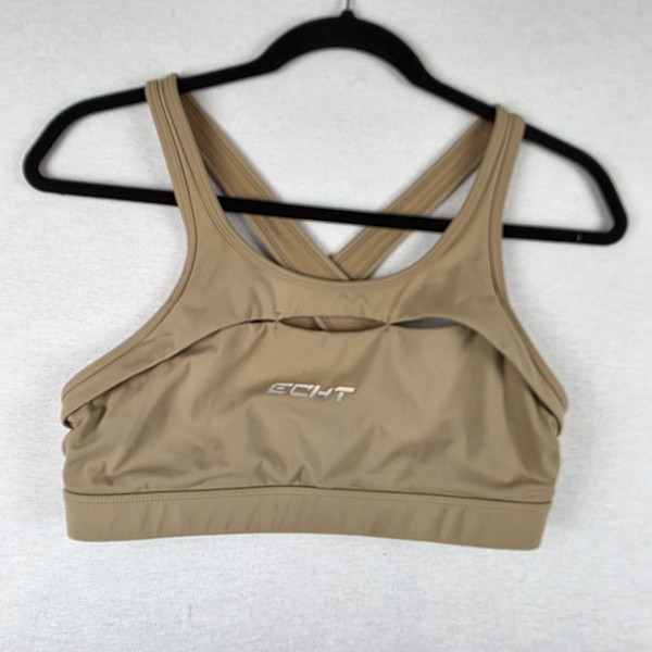 ECHT Sports Bra Size L Cross Over Back Brown Gym CrossFit Run no padding